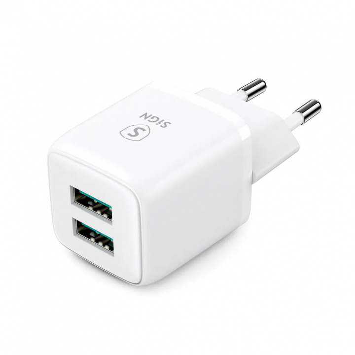 SiGN Mini Snabbladdare Dual USB, 2.4A - Vit i gruppen SMARTPHONE & SURFPLATTOR / Laddare & Kablar / Väggladdare / Väggladdare USB hos TP E-commerce Nordic AB (A22461)
