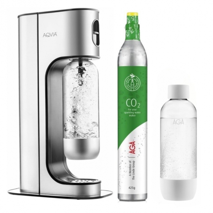 AGA Aqvia Exclusive Steel Black inkl. 2 flaskor + kolsyrepatron i gruppen HEM, HUSHÅLL & TRÄDGÅRD / Hushållsmaskiner / Vatten & Juice / Kolsyremaskiner / Kolsyremaskiner hos TP E-commerce Nordic AB (A22924)