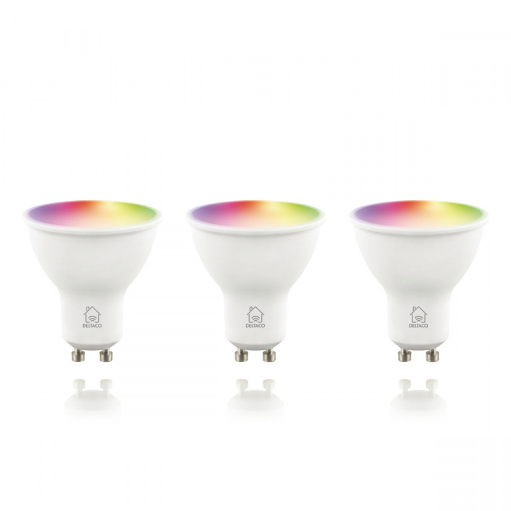 DELTACO SMART HOME LED-lampa, 3-pack, GU10, WiFI 2,4GHz, 5W, 470lm, dimbar, 220-240V, RGB i gruppen HEMELEKTRONIK / Belysning / LED-lampor hos TP E-commerce Nordic AB (A22982)