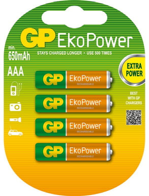 GP Batteri EkoPower AAA 650mAh 4-pack i gruppen HEMELEKTRONIK / Batterier & Laddare / Batterier / AAA hos TP E-commerce Nordic AB (A23029)