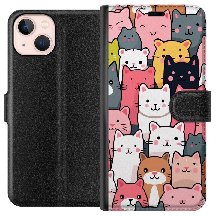 Plånboksfodral till Apple iPhone 13 mini med Kattmönster motiv i gruppen SMARTPHONE & SURFPLATTOR / Mobilskydd / Apple / iPhone 13 Mini hos TP E-commerce Nordic AB (A50440)