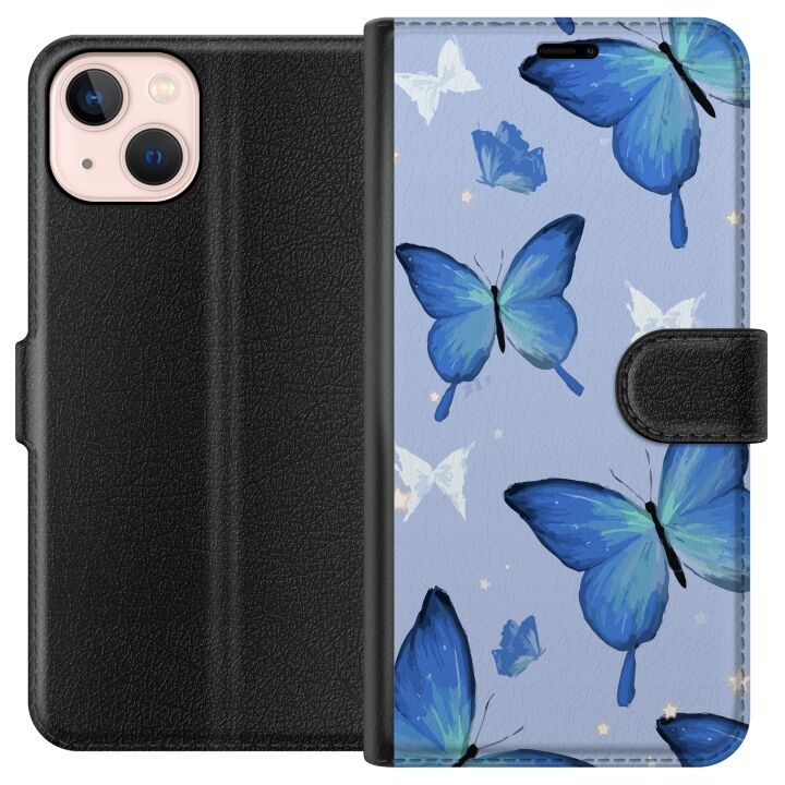 Plånboksfodral till Apple iPhone 13 mini med Blå fjärillar motiv i gruppen SMARTPHONE & SURFPLATTOR / Mobilskydd / Apple / iPhone 13 Mini hos TP E-commerce Nordic AB (A50448)