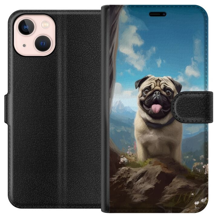 Plånboksfodral till Apple iPhone 13 mini med Glad Hund motiv i gruppen SMARTPHONE & SURFPLATTOR / Mobilskydd / Apple / iPhone 13 Mini hos TP E-commerce Nordic AB (A50450)