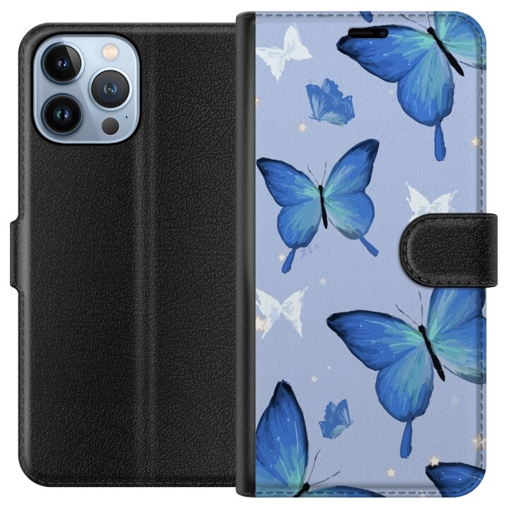 Plånboksfodral till Apple iPhone 13 Pro Max med Blå fjärillar motiv i gruppen SMARTPHONE & SURFPLATTOR / Mobilskydd / Apple / iPhone 13 Pro Max hos TP E-commerce Nordic AB (A50556)