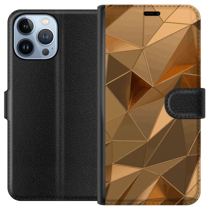 Plånboksfodral till Apple iPhone 13 Pro Max med 3D Guld motiv i gruppen SMARTPHONE & SURFPLATTOR / Mobilskydd / Apple / iPhone 13 Pro Max / Fodral hos TP E-commerce Nordic AB (A50564)