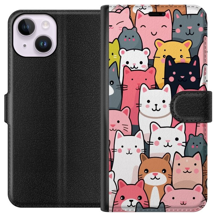 Plånboksfodral till Apple iPhone 14 med Kattmönster motiv i gruppen SMARTPHONE & SURFPLATTOR / Mobilskydd / Apple / iPhone 14 hos TP E-commerce Nordic AB (A50602)