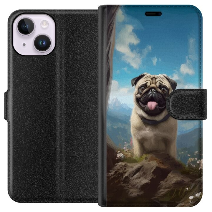 Plånboksfodral till Apple iPhone 14 med Glad Hund motiv i gruppen SMARTPHONE & SURFPLATTOR / Mobilskydd / Apple / iPhone 14 hos TP E-commerce Nordic AB (A50612)