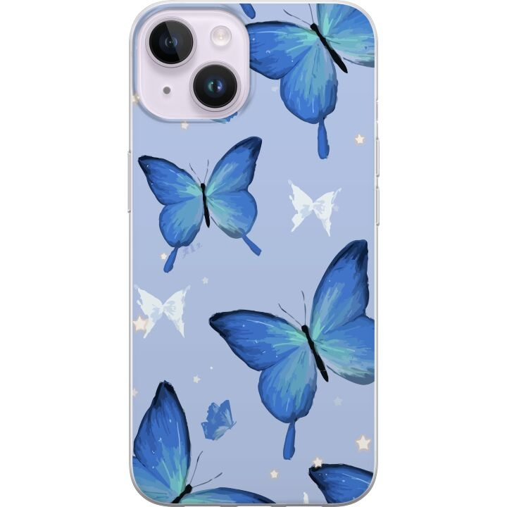 Mobilskal till Apple iPhone 14 med Blå fjärillar motiv i gruppen SMARTPHONE & SURFPLATTOR / Mobilskydd / Apple / iPhone 14 hos TP E-commerce Nordic AB (A50637)