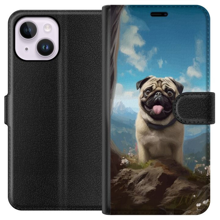 Plånboksfodral till Apple iPhone 14 Plus med Glad Hund motiv i gruppen SMARTPHONE & SURFPLATTOR / Mobilskydd / Apple / iPhone 14 hos TP E-commerce Nordic AB (A50720)