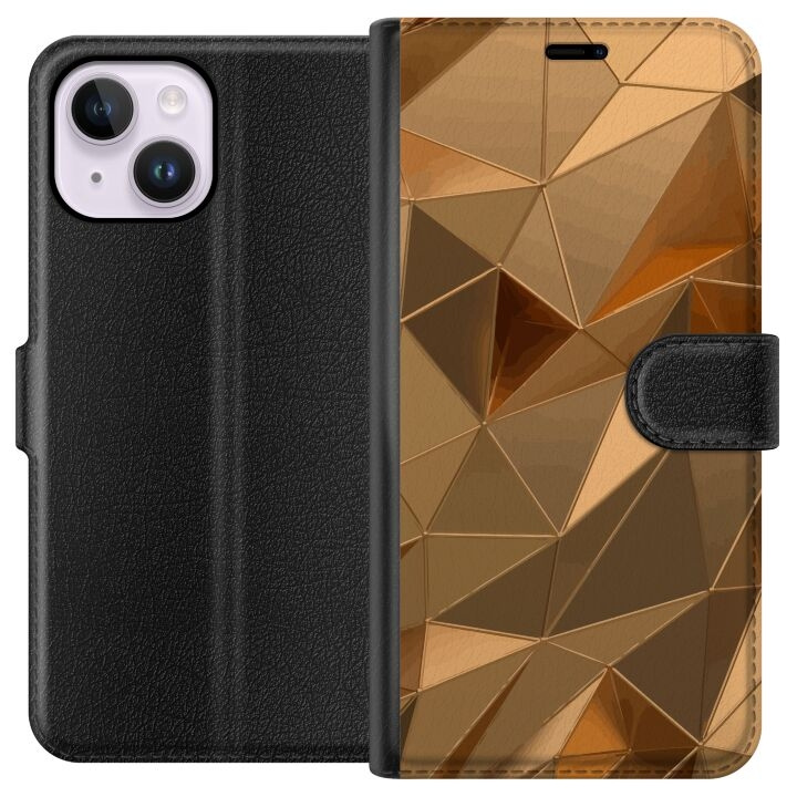 Plånboksfodral till Apple iPhone 14 Plus med 3D Guld motiv i gruppen SMARTPHONE & SURFPLATTOR / Mobilskydd / Apple / iPhone 14 hos TP E-commerce Nordic AB (A50726)