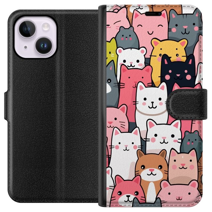 Plånboksfodral till Apple iPhone 15 Plus med Kattmönster motiv i gruppen SMARTPHONE & SURFPLATTOR / Mobilskydd / Apple / iPhone 15 hos TP E-commerce Nordic AB (A50926)