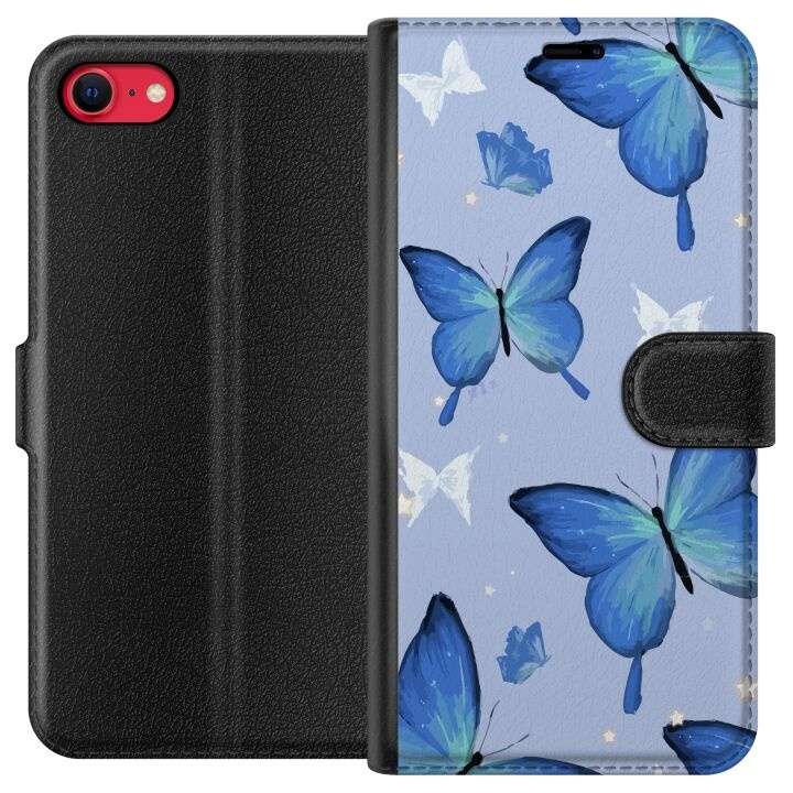 Plånboksfodral till Apple iPhone SE (2020) med Blå fjärillar motiv i gruppen SMARTPHONE & SURFPLATTOR / Mobilskydd / Apple / iPhone SE (2nd gen & 3rd gen) hos TP E-commerce Nordic AB (A51609)