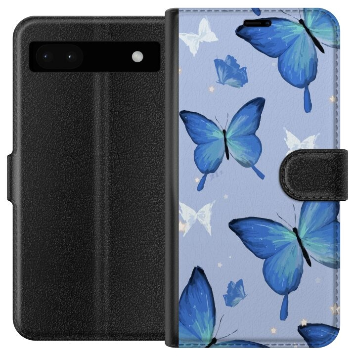 Plånboksfodral till Google Pixel 6a med Blå fjärillar motiv i gruppen SMARTPHONE & SURFPLATTOR / Mobilskydd / Google hos TP E-commerce Nordic AB (A52122)