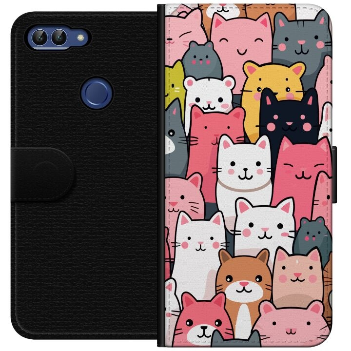 Plånboksfodral till Huawei P smart med Kattmönster motiv i gruppen SMARTPHONE & SURFPLATTOR / Mobilskydd / Huawei/Honor hos TP E-commerce Nordic AB (A52627)