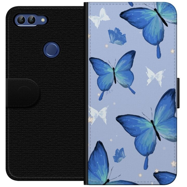 Plånboksfodral till Huawei P smart med Blå fjärillar motiv i gruppen SMARTPHONE & SURFPLATTOR / Mobilskydd / Huawei/Honor hos TP E-commerce Nordic AB (A52635)