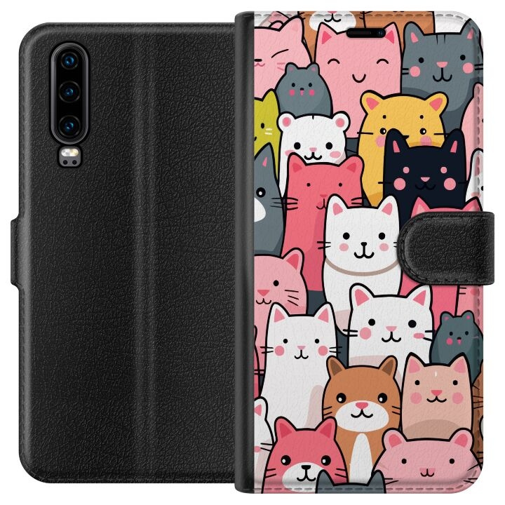 Plånboksfodral till Huawei P30 med Kattmönster motiv i gruppen SMARTPHONE & SURFPLATTOR / Mobilskydd / Huawei/Honor hos TP E-commerce Nordic AB (A53167)