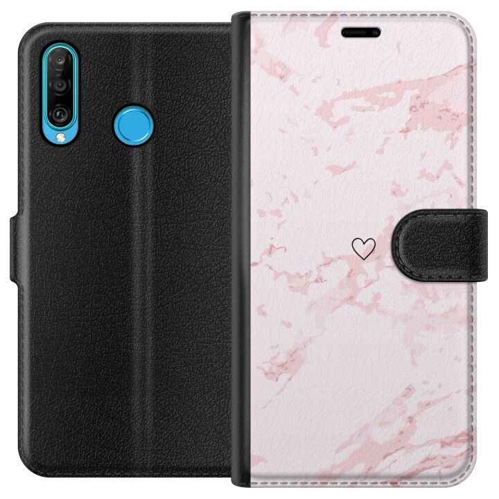 Plånboksfodral till Huawei P30 lite med Rosa Hjärta motiv i gruppen SMARTPHONE & SURFPLATTOR / Mobilskydd / Huawei/Honor hos TP E-commerce Nordic AB (A53236)