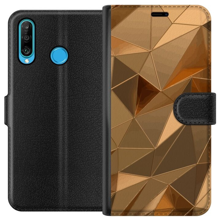Plånboksfodral till Huawei P30 lite med 3D Guld motiv i gruppen SMARTPHONE & SURFPLATTOR / Mobilskydd / Huawei/Honor hos TP E-commerce Nordic AB (A53237)