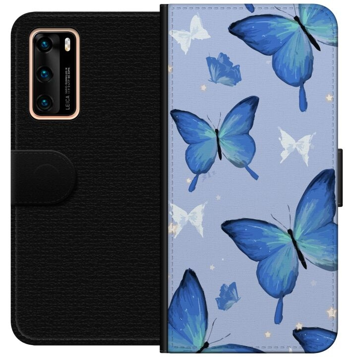 Plånboksfodral till Huawei P40 med Blå fjärillar motiv i gruppen SMARTPHONE & SURFPLATTOR / Mobilskydd / Huawei/Honor hos TP E-commerce Nordic AB (A53337)