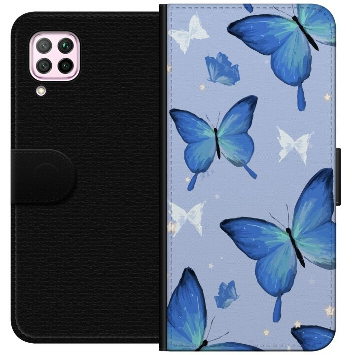 Plånboksfodral till Huawei P40 lite med Blå fjärillar motiv i gruppen SMARTPHONE & SURFPLATTOR / Mobilskydd / Huawei/Honor hos TP E-commerce Nordic AB (A53391)