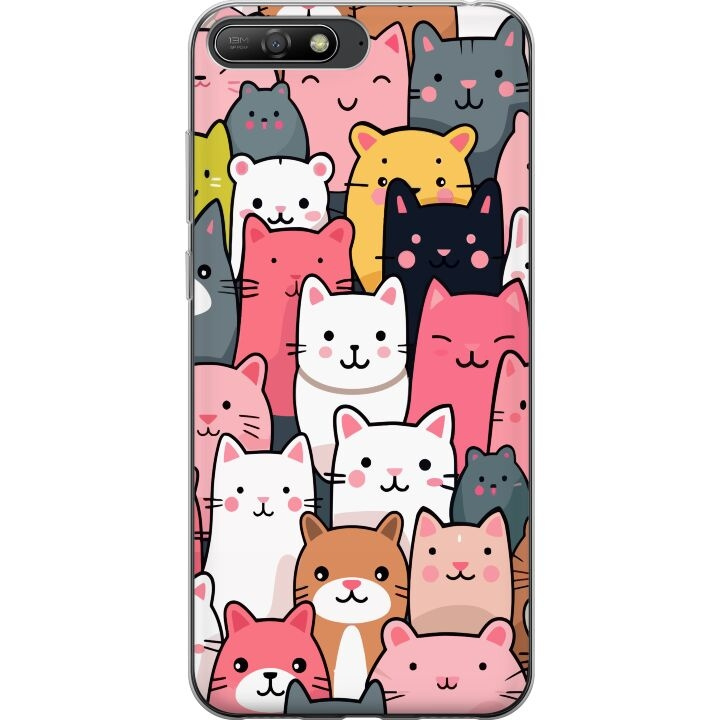 Mobilskal till Huawei Y6 (2018) med Kattmönster motiv i gruppen SMARTPHONE & SURFPLATTOR / Mobilskydd / Huawei/Honor hos TP E-commerce Nordic AB (A53759)