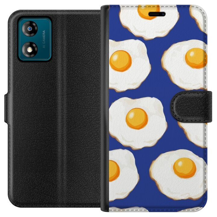 Plånboksfodral till Motorola Moto E13 med Stekta ägg motiv i gruppen SMARTPHONE & SURFPLATTOR / Mobilskydd / Motorola hos TP E-commerce Nordic AB (A53969)