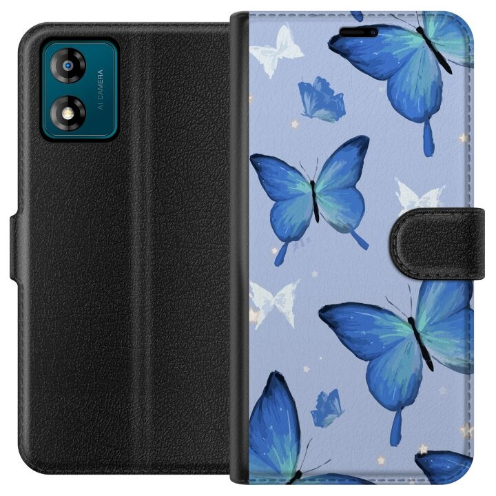 Plånboksfodral till Motorola Moto E13 med Blå fjärillar motiv i gruppen SMARTPHONE & SURFPLATTOR / Mobilskydd / Motorola hos TP E-commerce Nordic AB (A53979)