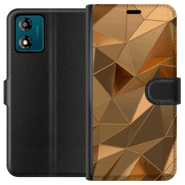 Plånboksfodral till Motorola Moto E13 med 3D Guld motiv i gruppen SMARTPHONE & SURFPLATTOR / Mobilskydd / Motorola hos TP E-commerce Nordic AB (A53987)