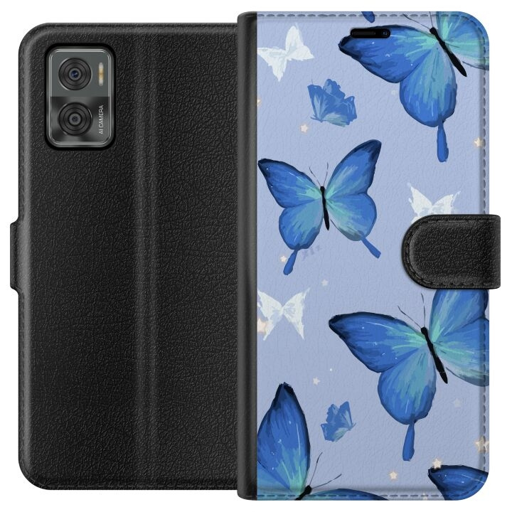 Plånboksfodral till Motorola Moto E22i med Blå fjärillar motiv i gruppen SMARTPHONE & SURFPLATTOR / Mobilskydd / Motorola hos TP E-commerce Nordic AB (A54141)