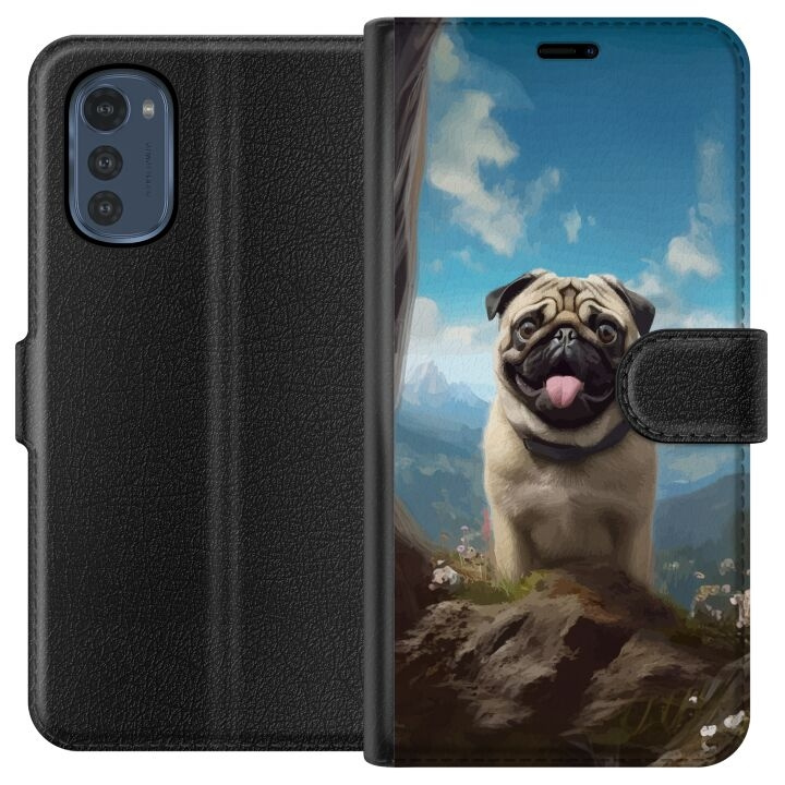 Plånboksfodral till Motorola Moto E32s med Glad Hund motiv i gruppen SMARTPHONE & SURFPLATTOR / Mobilskydd / Motorola hos TP E-commerce Nordic AB (A54251)