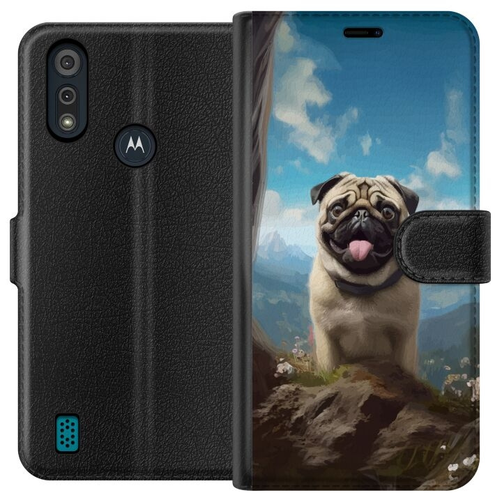 Plånboksfodral till Motorola Moto E6i med Glad Hund motiv i gruppen SMARTPHONE & SURFPLATTOR / Mobilskydd / Motorola hos TP E-commerce Nordic AB (A54332)