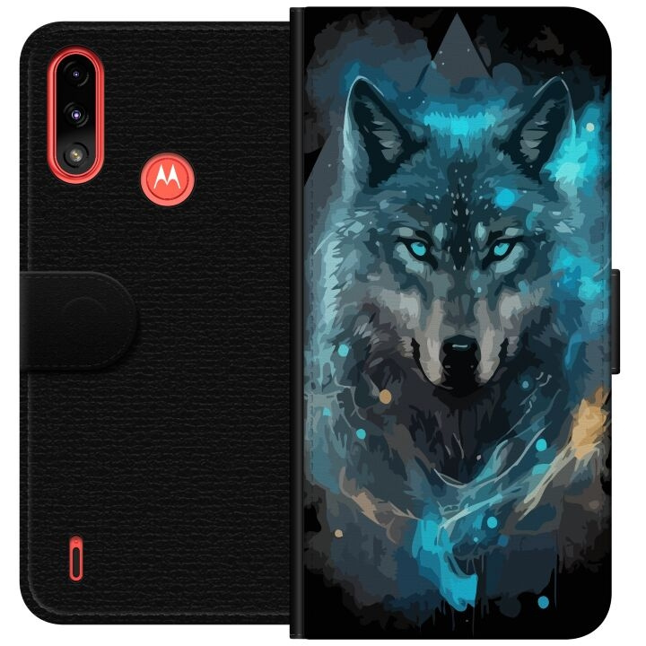 Plånboksfodral till Motorola Moto E7 Power med Varg motiv i gruppen SMARTPHONE & SURFPLATTOR / Mobilskydd / Motorola hos TP E-commerce Nordic AB (A54427)