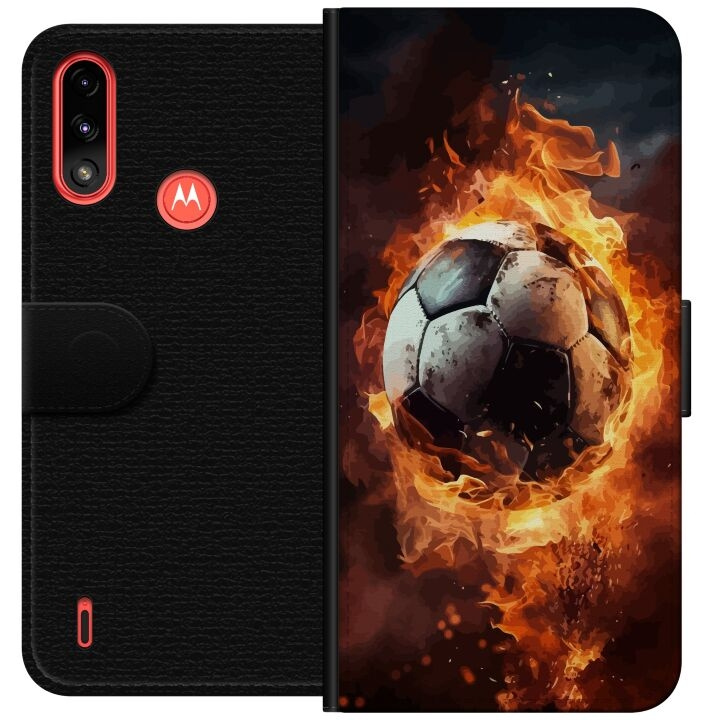 Plånboksfodral till Motorola Moto E7 Power med Fotboll motiv i gruppen SMARTPHONE & SURFPLATTOR / Mobilskydd / Motorola hos TP E-commerce Nordic AB (A54443)