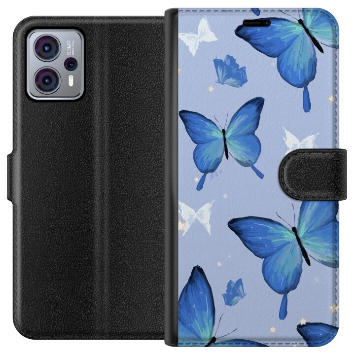 Plånboksfodral till Motorola Moto G23 med Blå fjärillar motiv i gruppen SMARTPHONE & SURFPLATTOR / Mobilskydd / Motorola hos TP E-commerce Nordic AB (A54789)