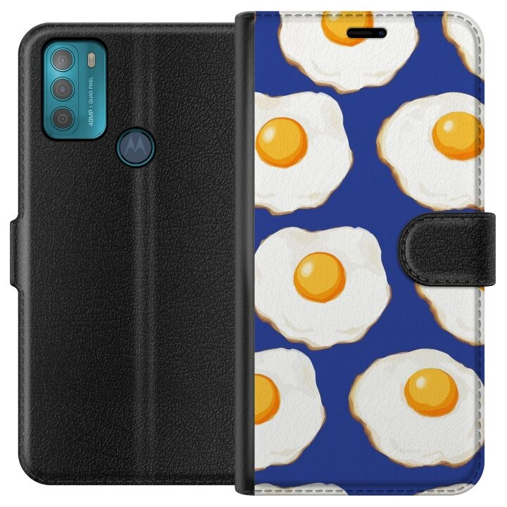 Plånboksfodral till Motorola Moto G50 med Stekta ägg motiv i gruppen SMARTPHONE & SURFPLATTOR / Mobilskydd / Motorola hos TP E-commerce Nordic AB (A55022)