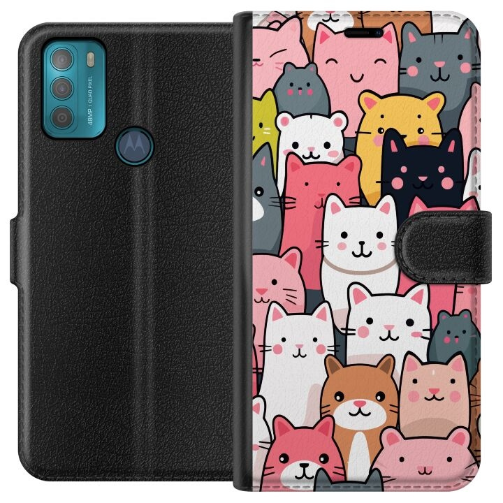 Plånboksfodral till Motorola Moto G50 med Kattmönster motiv i gruppen SMARTPHONE & SURFPLATTOR / Mobilskydd / Motorola hos TP E-commerce Nordic AB (A55024)