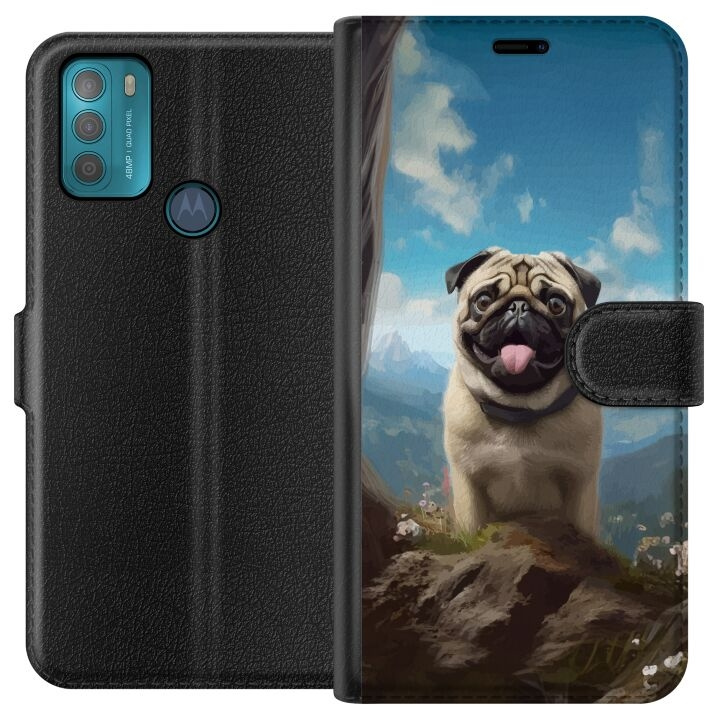 Plånboksfodral till Motorola Moto G50 med Glad Hund motiv i gruppen SMARTPHONE & SURFPLATTOR / Mobilskydd / Motorola hos TP E-commerce Nordic AB (A55034)