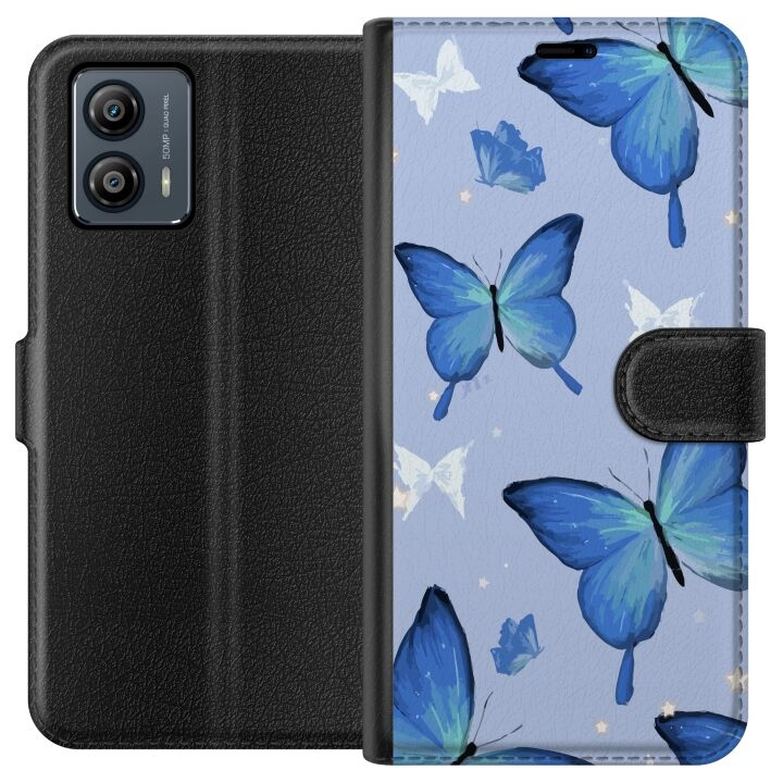 Plånboksfodral till Motorola Moto G53 med Blå fjärillar motiv i gruppen SMARTPHONE & SURFPLATTOR / Mobilskydd / Motorola hos TP E-commerce Nordic AB (A55113)