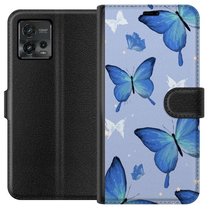 Plånboksfodral till Motorola Moto G72 med Blå fjärillar motiv i gruppen SMARTPHONE & SURFPLATTOR / Mobilskydd / Motorola hos TP E-commerce Nordic AB (A55329)