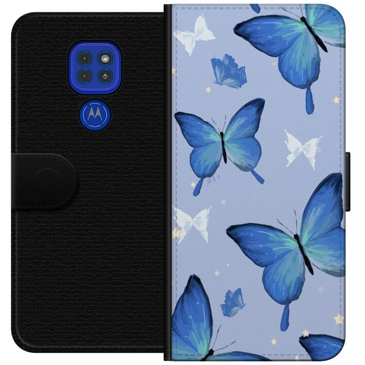 Plånboksfodral till Motorola Moto G9 Play med Blå fjärillar motiv i gruppen SMARTPHONE & SURFPLATTOR / Mobilskydd / Motorola hos TP E-commerce Nordic AB (A55599)