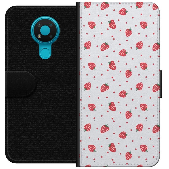 Plånboksfodral till Nokia 3.4 med Jordgubbar motiv i gruppen SMARTPHONE & SURFPLATTOR / Mobilskydd / Nokia/Microsoft hos TP E-commerce Nordic AB (A55708)