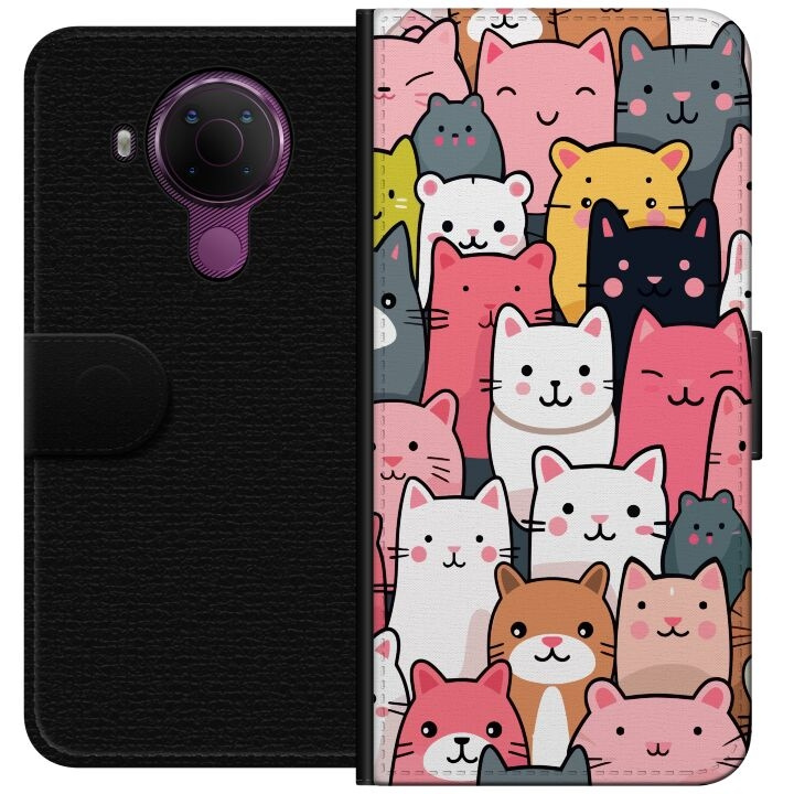 Plånboksfodral till Nokia 5.4 med Kattmönster motiv i gruppen SMARTPHONE & SURFPLATTOR / Mobilskydd / Nokia/Microsoft hos TP E-commerce Nordic AB (A55753)