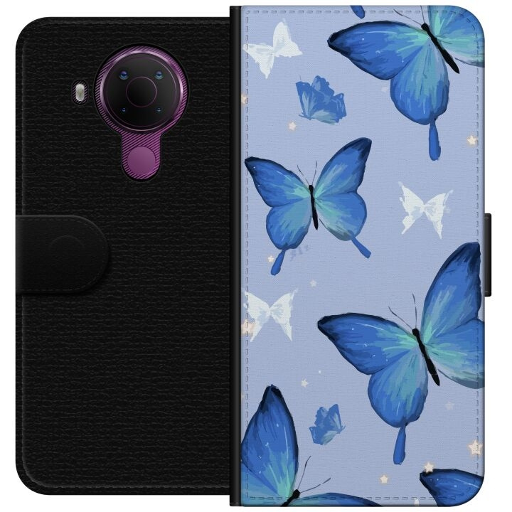 Plånboksfodral till Nokia 5.4 med Blå fjärillar motiv i gruppen SMARTPHONE & SURFPLATTOR / Mobilskydd / Nokia/Microsoft hos TP E-commerce Nordic AB (A55761)