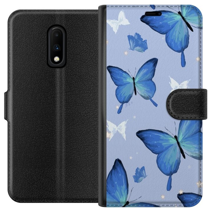 Plånboksfodral till OnePlus 7 med Blå fjärillar motiv i gruppen SMARTPHONE & SURFPLATTOR / Mobilskydd / OnePlus hos TP E-commerce Nordic AB (A56598)