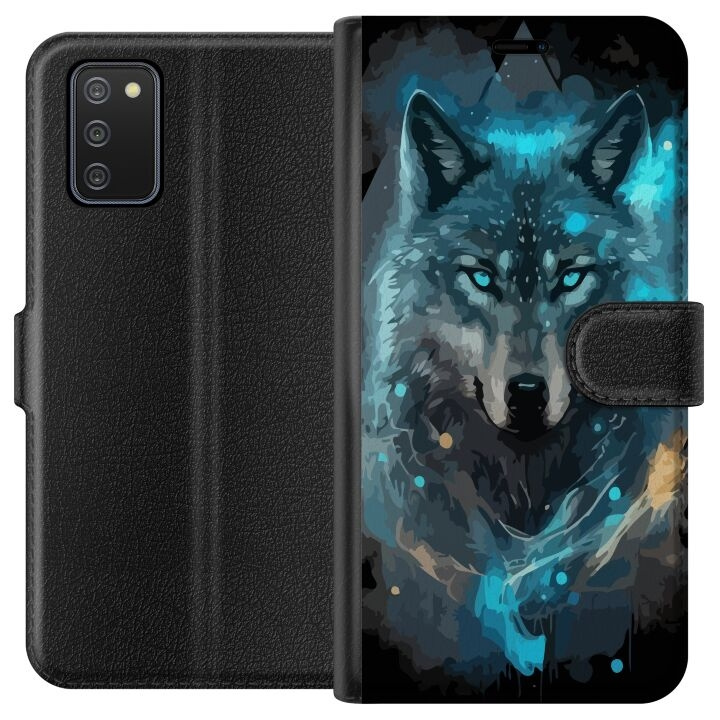 Plånboksfodral till Samsung Galaxy A02s med Varg motiv i gruppen SMARTPHONE & SURFPLATTOR / Mobilskydd / Samsung hos TP E-commerce Nordic AB (A58153)