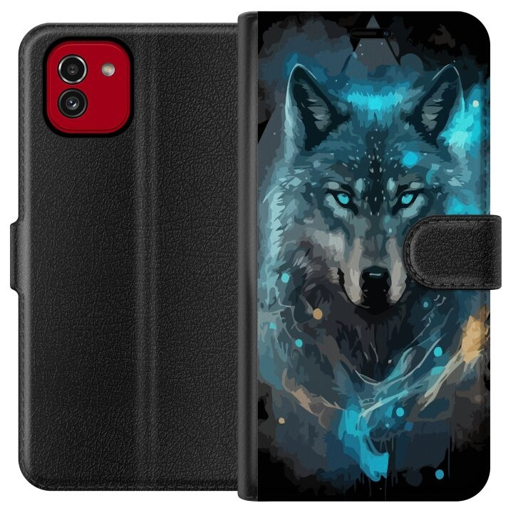 Plånboksfodral till Samsung Galaxy A03 med Varg motiv i gruppen SMARTPHONE & SURFPLATTOR / Mobilskydd / Samsung hos TP E-commerce Nordic AB (A58207)