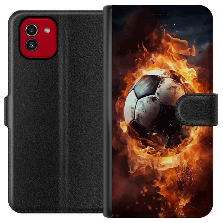 Plånboksfodral till Samsung Galaxy A03 med Fotboll motiv i gruppen SMARTPHONE & SURFPLATTOR / Mobilskydd / Samsung hos TP E-commerce Nordic AB (A58223)