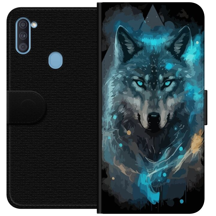Plånboksfodral till Samsung Galaxy A11 med Varg motiv i gruppen SMARTPHONE & SURFPLATTOR / Mobilskydd / Samsung hos TP E-commerce Nordic AB (A58531)