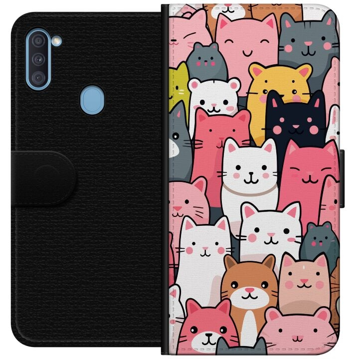 Plånboksfodral till Samsung Galaxy A11 med Kattmönster motiv i gruppen SMARTPHONE & SURFPLATTOR / Mobilskydd / Samsung hos TP E-commerce Nordic AB (A58534)