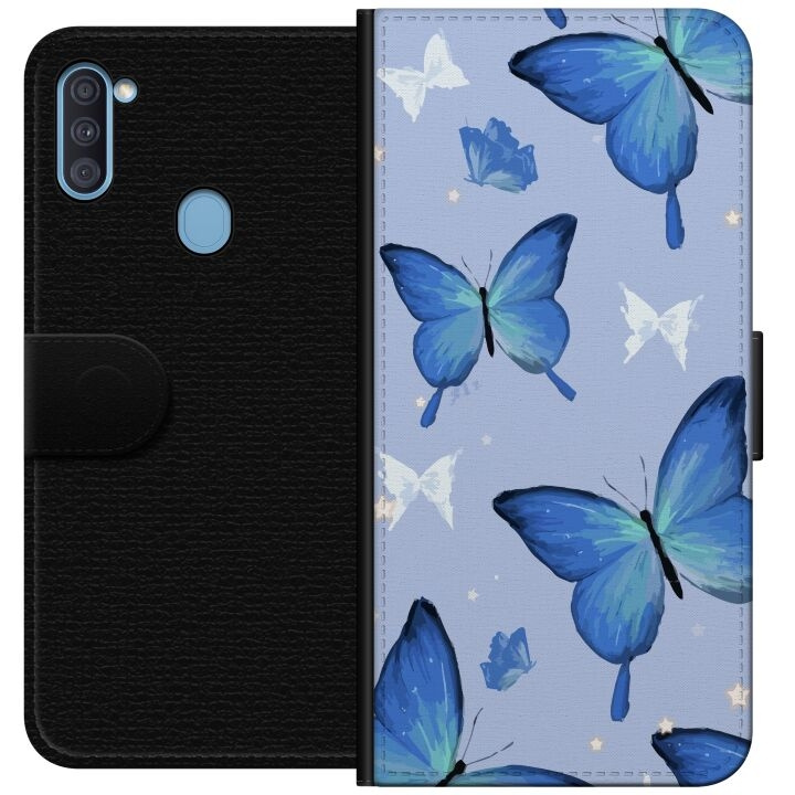 Plånboksfodral till Samsung Galaxy A11 med Blå fjärillar motiv i gruppen SMARTPHONE & SURFPLATTOR / Mobilskydd / Samsung hos TP E-commerce Nordic AB (A58542)